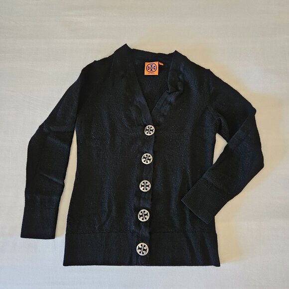 TORY BURCH Simone Black Button-Up Merino Wool Sweater - Picture 2 of 11